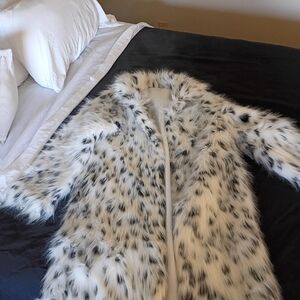 Stylish Faux Fur Coat - Black and White